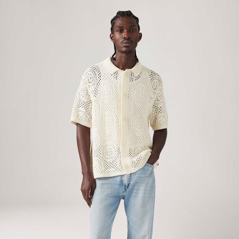 Camisa Levi's® Sweater Camp Shirt Tricot Off White Manga Curta