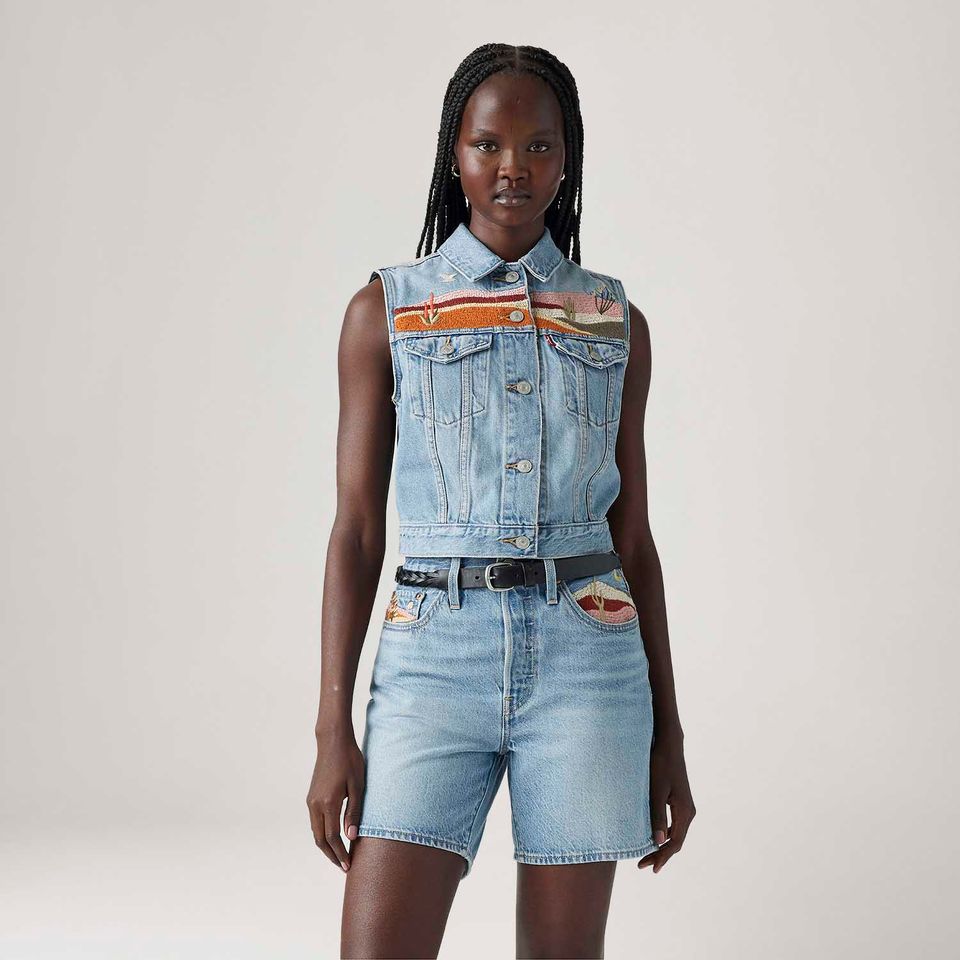 Colete Jeans Levi's® Embroidered Lavagem Média