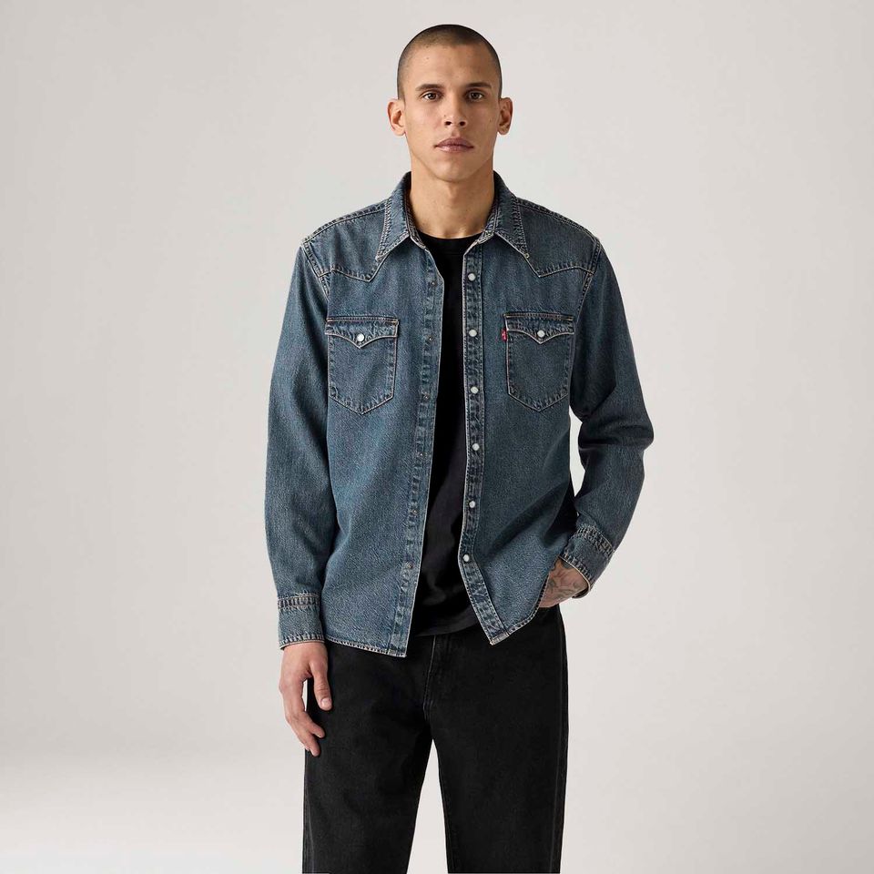 Camisa Jeans Levi's® Barstow Western Manga Longa Lavagem Média
