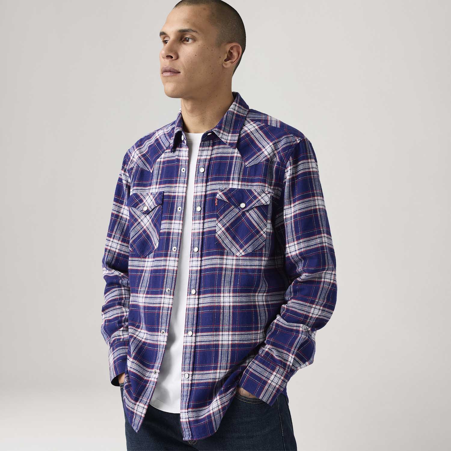 Camisa Jeans Levi's® Barstow Western Manga Longa Azul