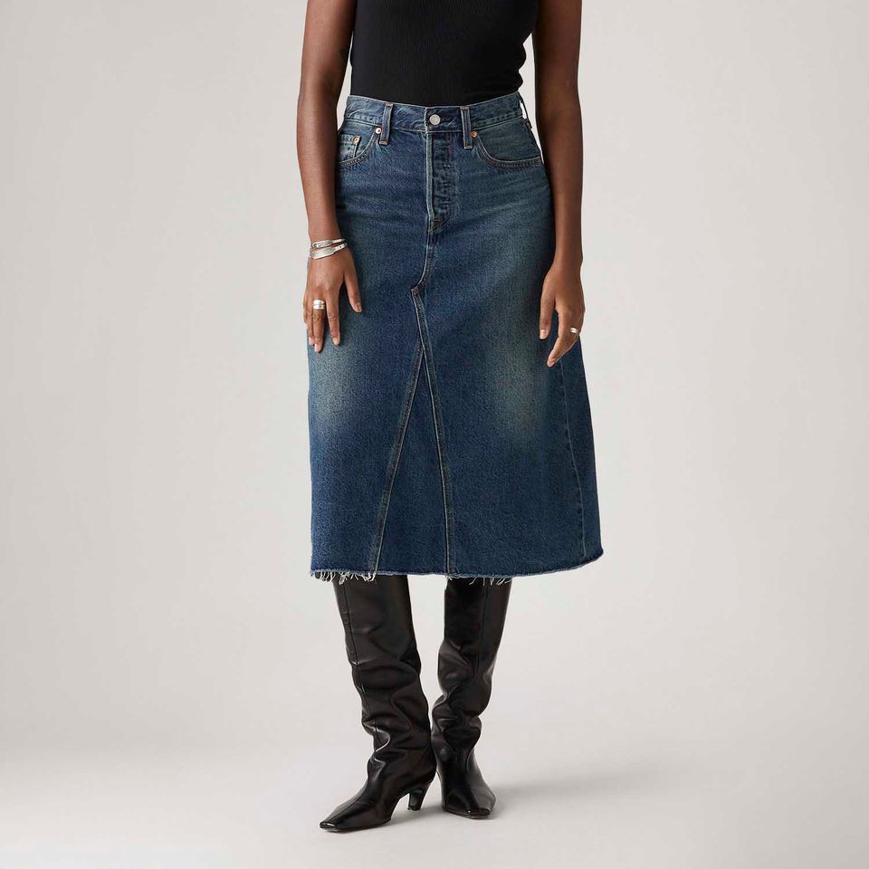 Saia Jeans Levi's® A-Line Decon Midi Lavagem Escura