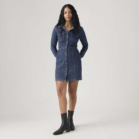 Vestido Jeans Levi's® Flynn Western Lavagem Escura Manga Longa — Levi's