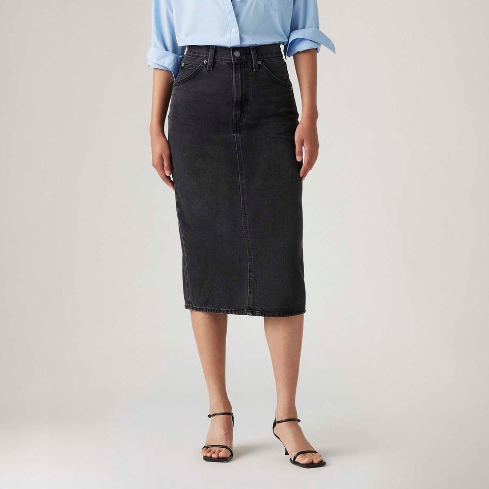 Saia Jeans Midi Levi's® Back Slit Preta