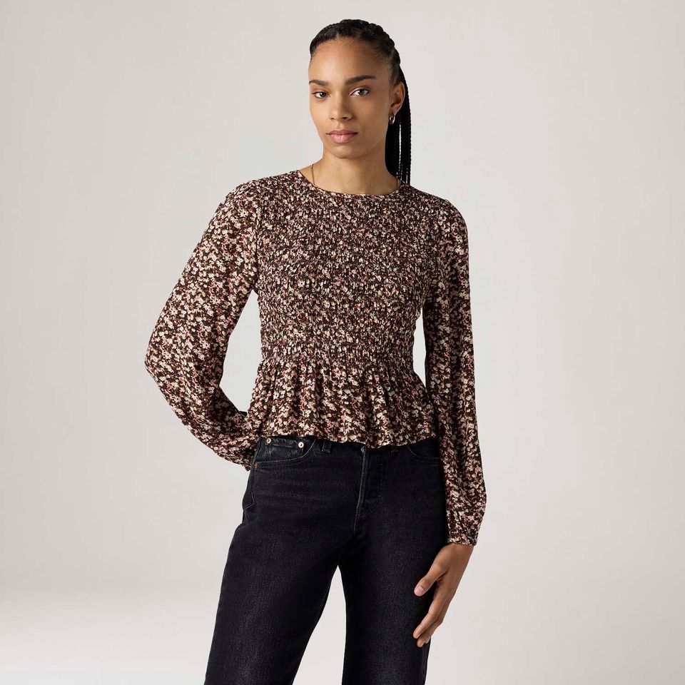 Blusa Levi's® Fleur Smocked Marrom Manga Longa