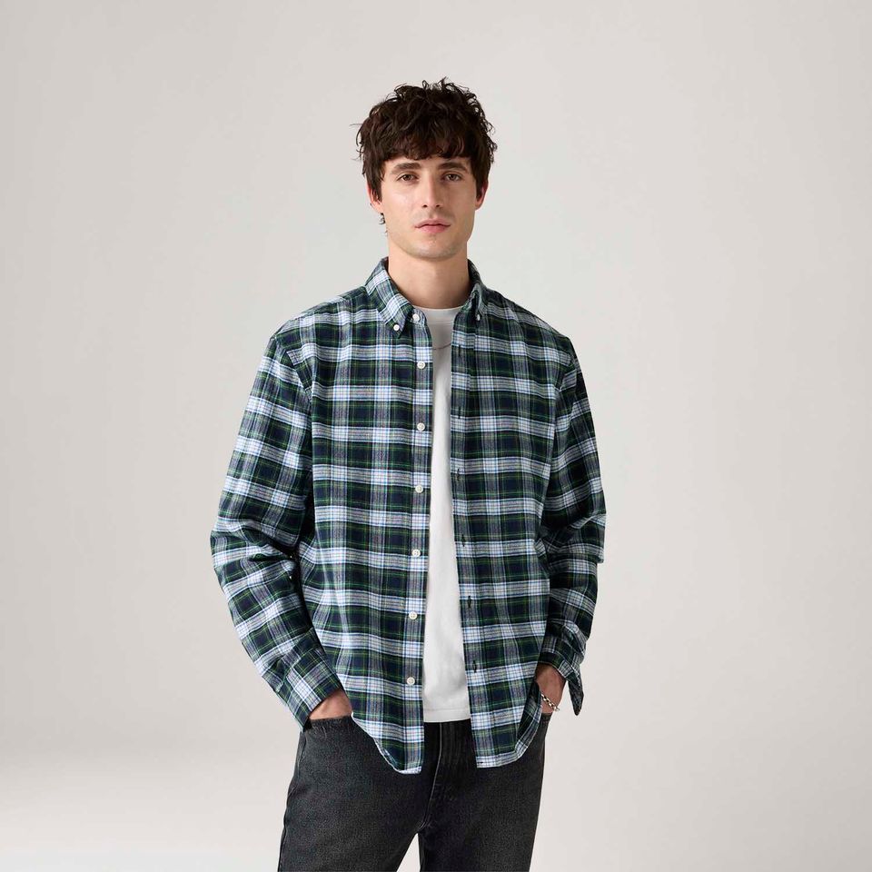 Camisa Levi's® Authentic Button Down Xadrez Azul Manga Longa