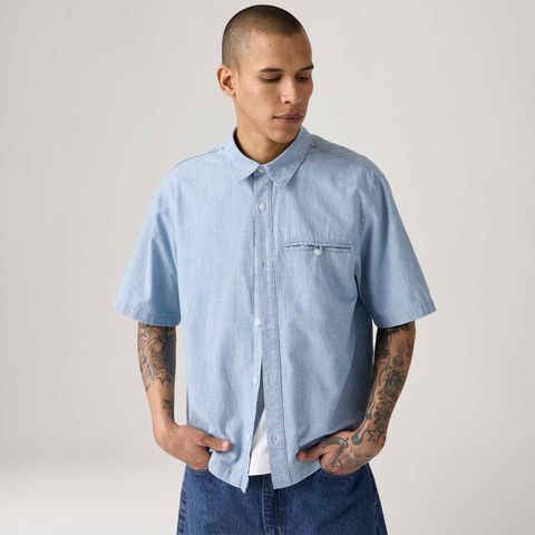 Camisa Levi's® Zandt Cropped Azul Claro Manga Curta — Levi's