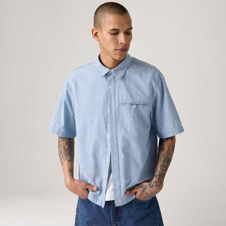 Camisa Levi's® Zandt Cropped Azul Claro Manga Curta