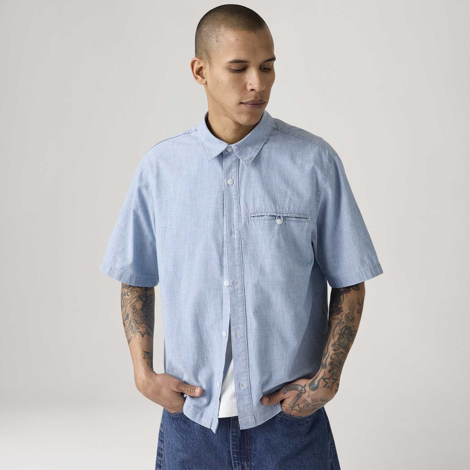 Camisa Levi's® Zandt Cropped Azul Claro Manga Curta — Levi's