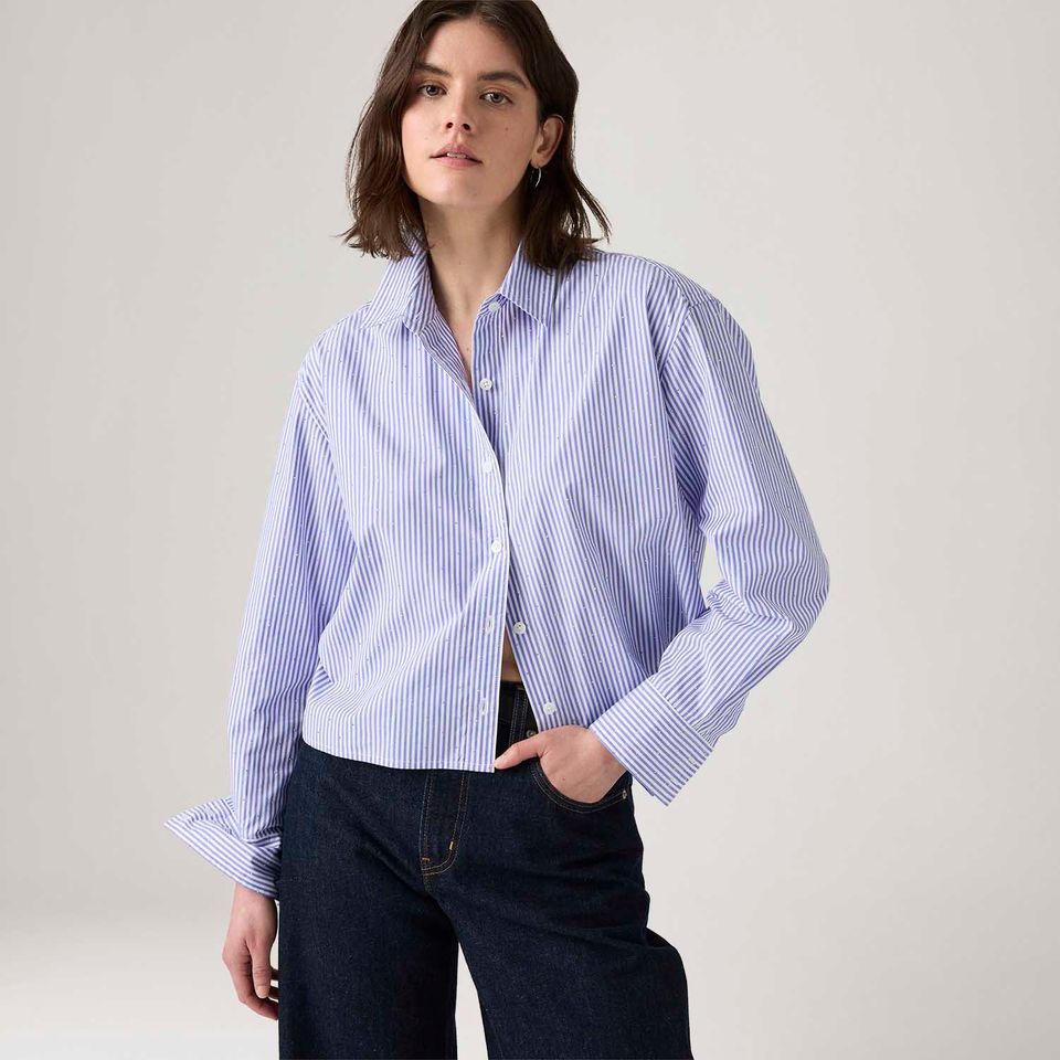 Camisa Levi's® Cropped Harlie Listrada Azul Manga Longa