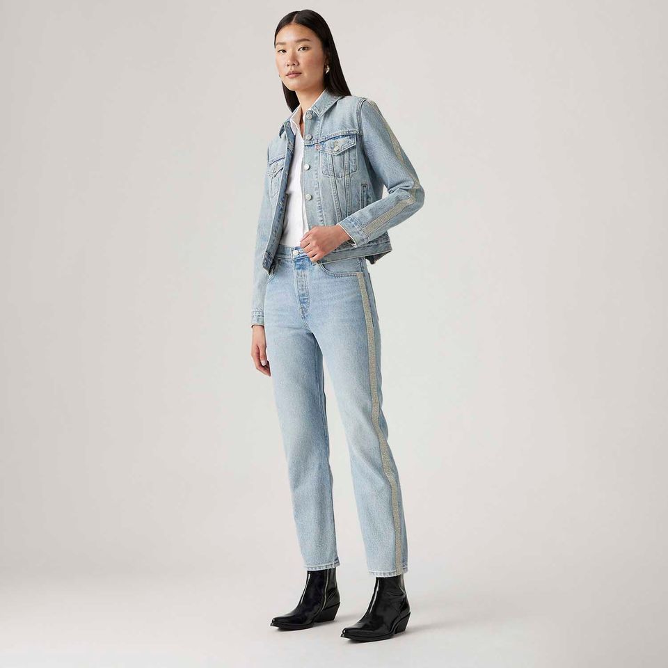 Calça Jeans Levi's® 501 Crop com Strass Lavagem Clara