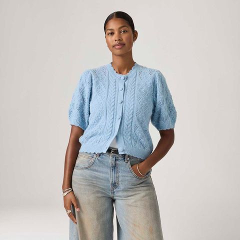 Cardigã Levi's® Pauline Tricot Azul Manga Curta — Levi's