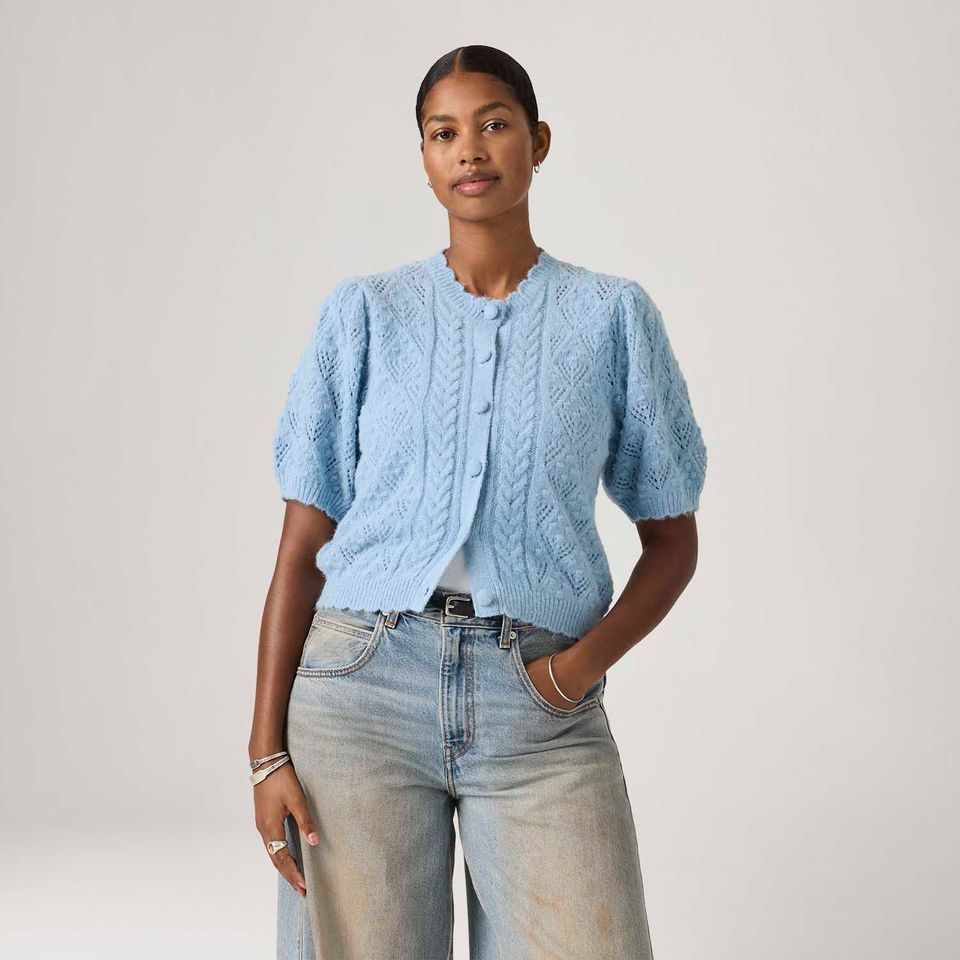 Cardigã Levi's® Pauline Tricot Azul Manga Curta