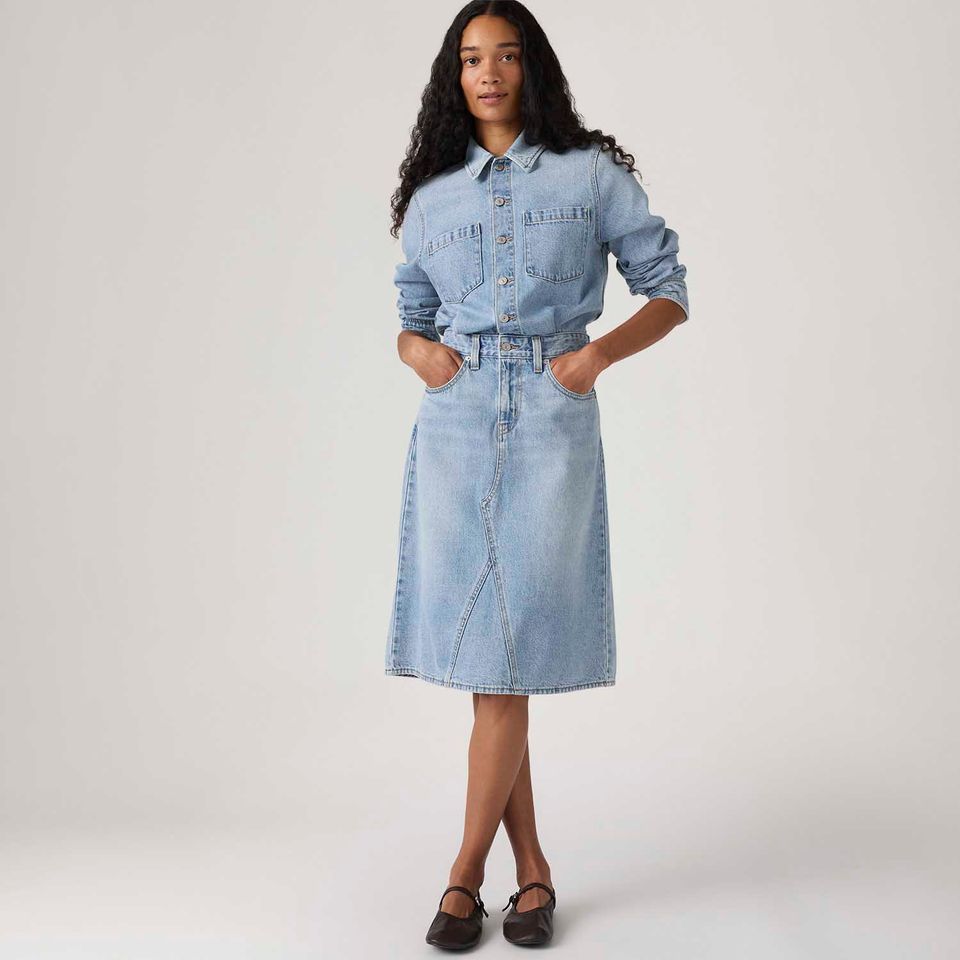 Vestido Jeans Levi's® A Line Western Lavagem Clara