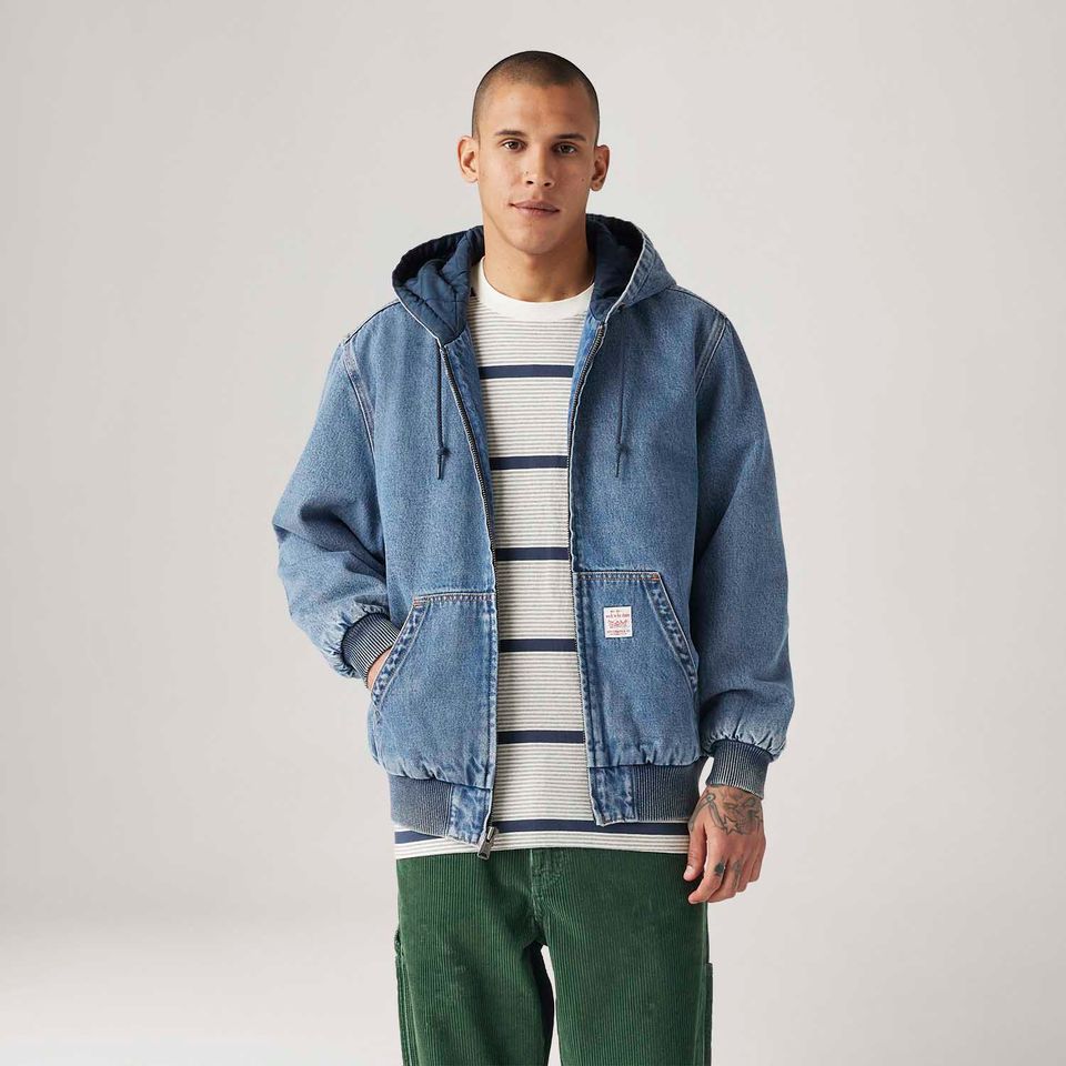 Jaqueta Jeans Levi's® Potrero Hoody com Capuz Lavagem Média