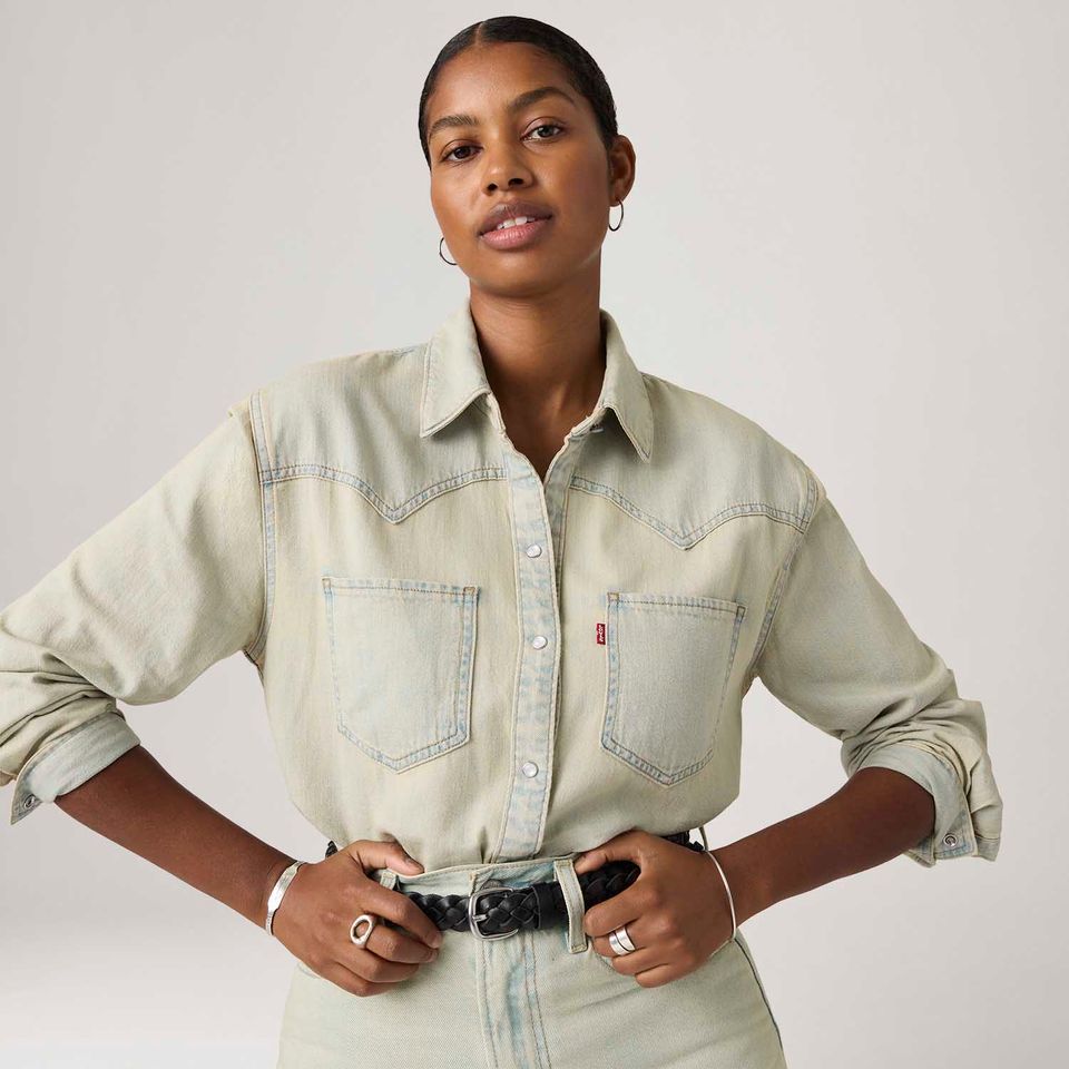 Camisa Jeans Levi's® Teodora Western Lavagem Clara