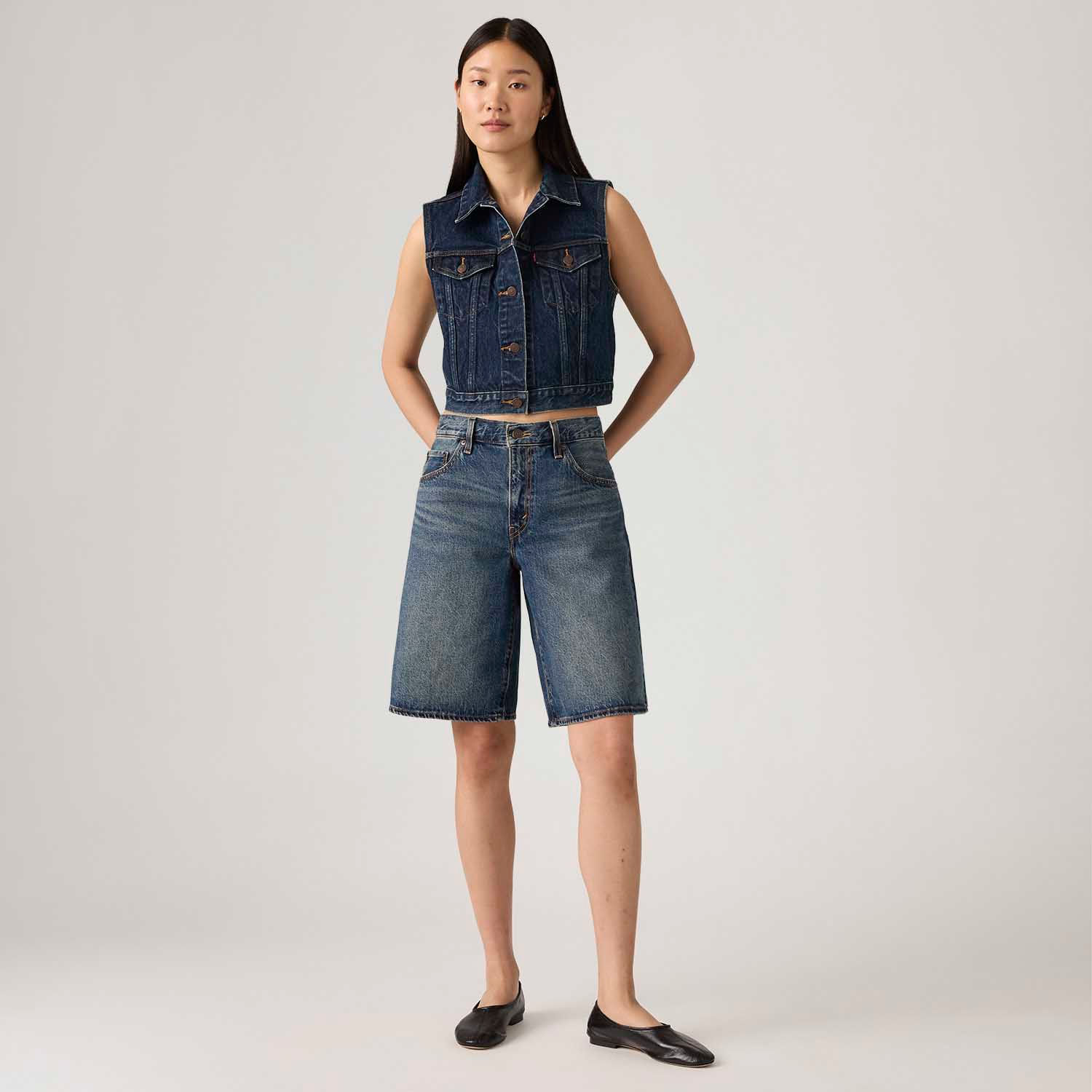 Bermuda Jorts Jeans Levi's® Baddy Dad Lavagem Escura
