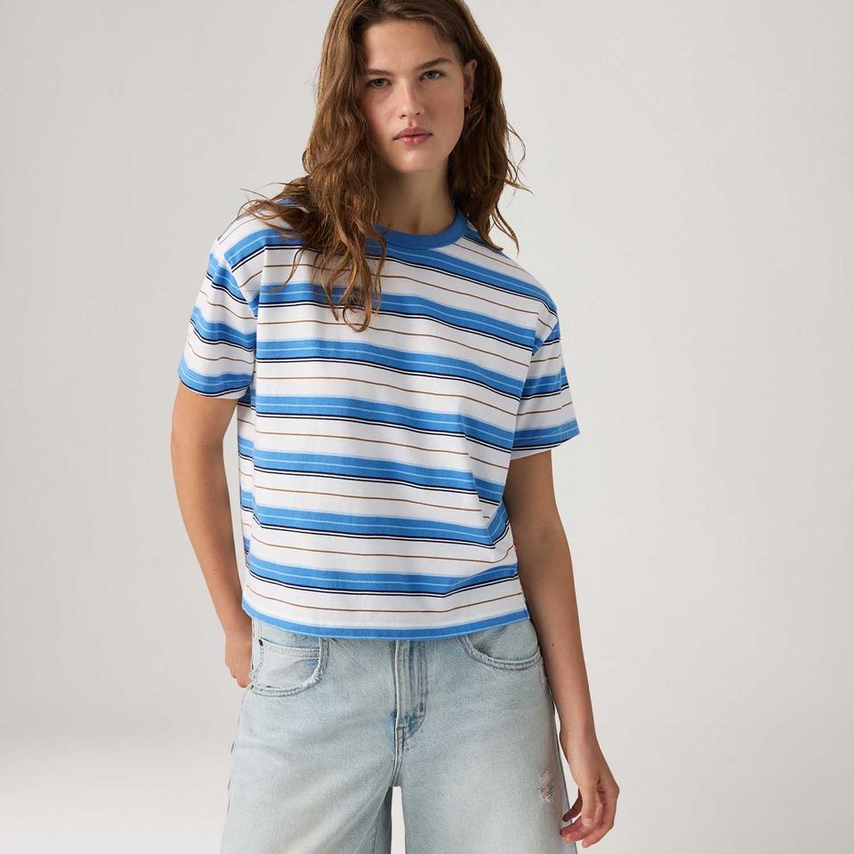 Camiseta Levi's® Vintage Tee Listrada Azul Claro Manga Curta