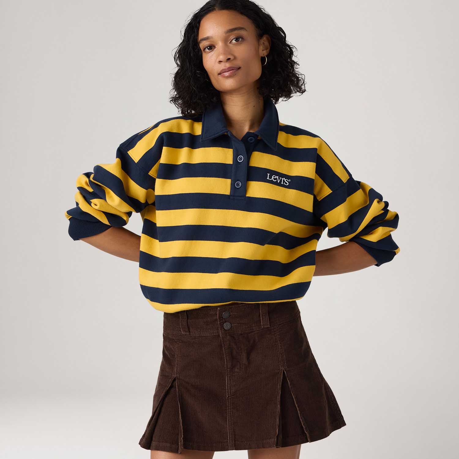 Moletom Polo Levi's® Vintage Rugby Fleece Listrada Amarelo Manga Longa