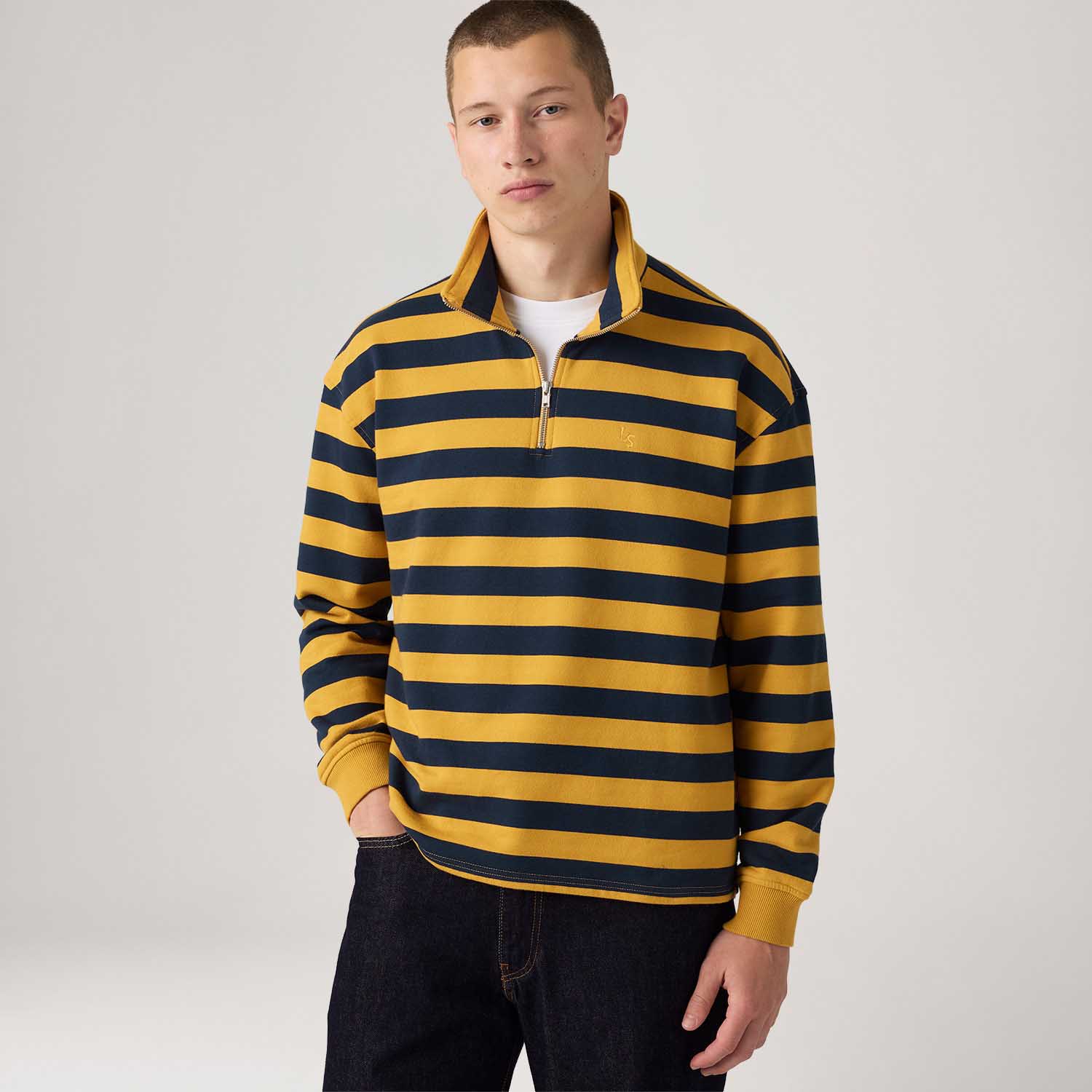 Moletom Levi's® Cameron Zíper 1/4 Listrado Amarelo — Levi's