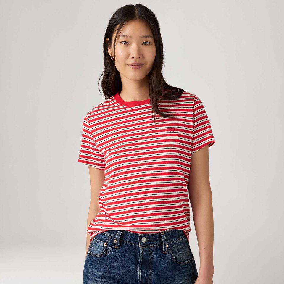 Camiseta Levi's® Favorite Cotton Listrada Vermelha Manga Curta