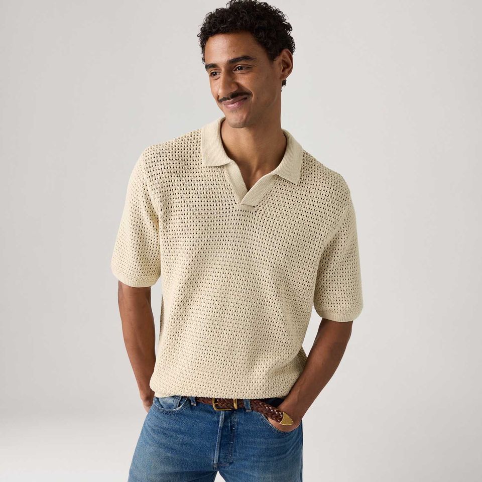 Polo Levi's® Dollon Open Collar Tricot Bege Manga Curta