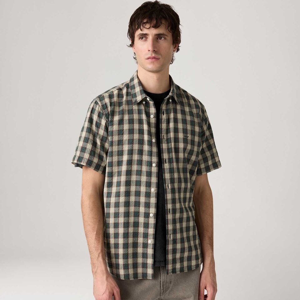 Camisa Levi's® Authentic Button Down Xadrez Bege Mangacurta