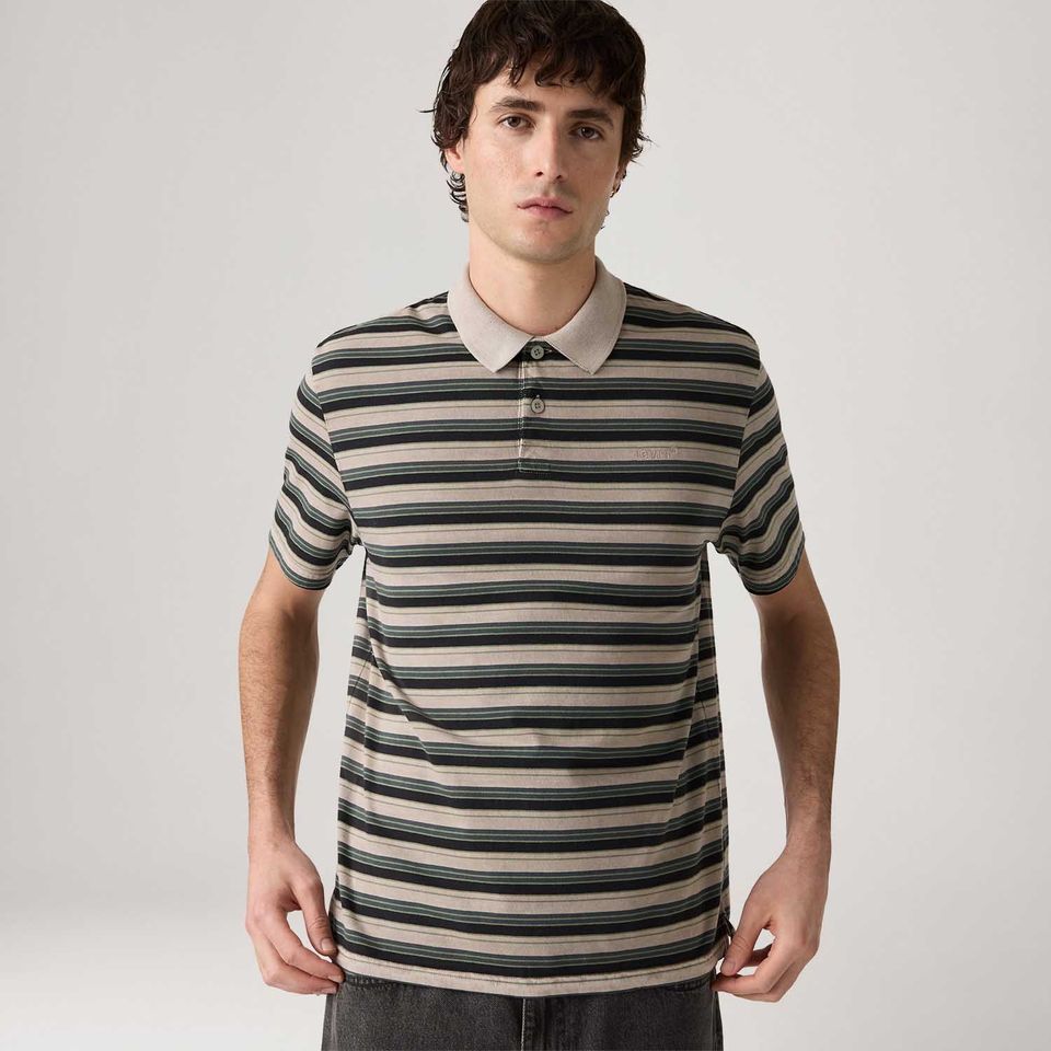 Polo Levi's® Authentic Listrado Marrom Manga Curta