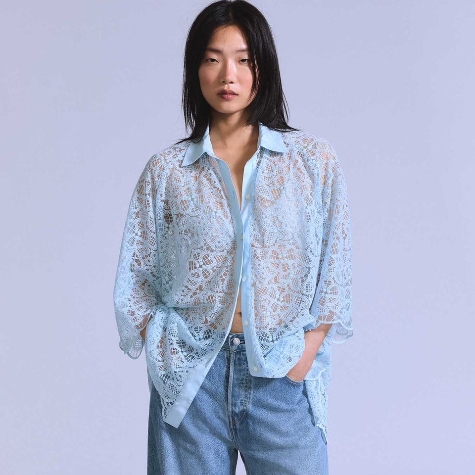 Camisa Levi's® Blue Tab Lace Woven Azul Claro Manga Curta